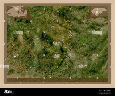 Francisco Morazan, department of Honduras. Low resolution satellite map. Corner auxiliary ...