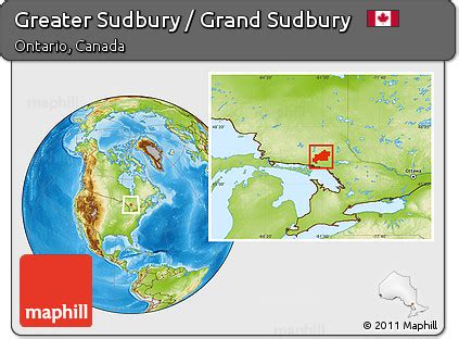 Free Physical Location Map of Greater Sudbury / Grand Sudbury