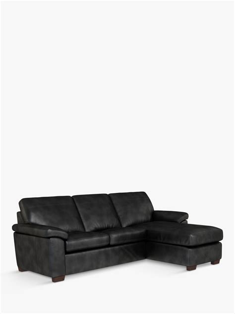 John Lewis Camden RHF Storage Chaise End Leather Sofa Bed, Dark Leg, Contempo Black