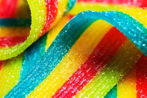 Rainbow Sour Jelly Candies Strips in Sugar Sprinkle Stock Photo - Image of closeup, eating ...