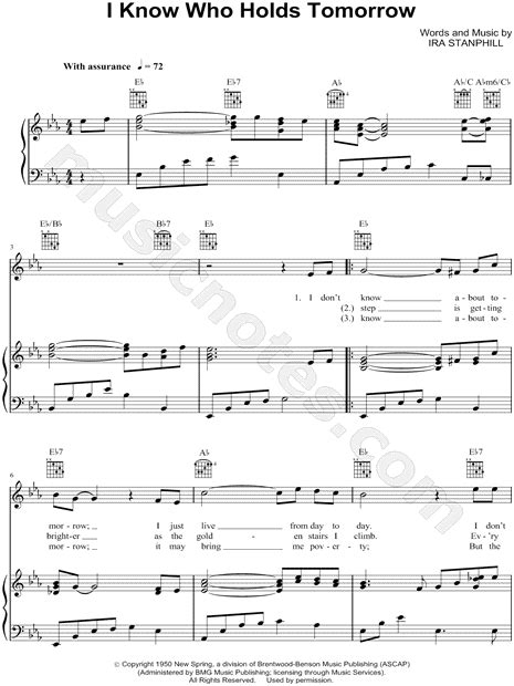 The Oak Ridge Boys "I Know Who Holds Tomorrow" Sheet Music in Eb Major ...