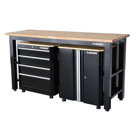 Husky 42 in. H x 72 in. W x 24 in. D Steel Garage Cabinet Set in Black ...