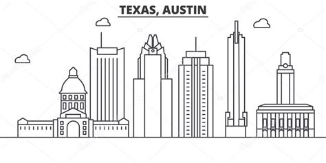 Texas Austin architecture line skyline illustration. Linear vector cityscape with famous ...