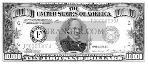 Image of CURRENCY: 10,000 DOLLAR BILL. - The Front Of A U.S Ten ...