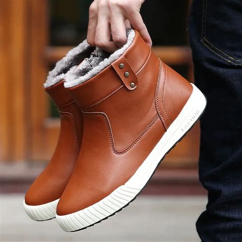 British Style PU Leather Men Boots Winter Men Snow Boot Ankle Boot Men ...