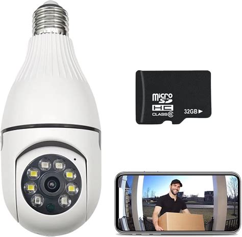 Light Bulb Security Camera 1080P, PTZ WiFi 360 Degree E27 Panoramic IP ...