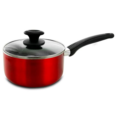 Oster Nonstick 2.5 Quart Aluminum Red Saucepan with Glass Lid