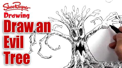 How to draw an evil tree - spoken tutorial for Halloween - YouTube