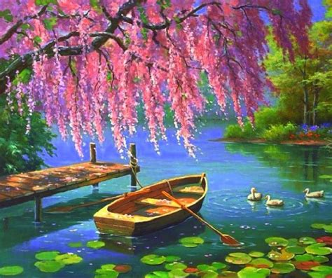 Pink Blossoms, A Lake, And A Boat For Two. . .The Perfect Setting To Say “I Love You.” | Nature ...