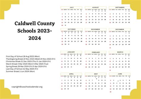 Caldwell County Schools Calendar with Holidays 2023-2024