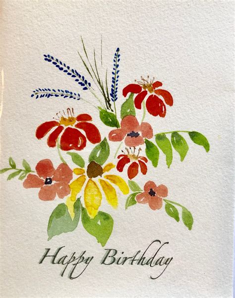 Happy Birthday Watercolor Card - Etsy | Watercolor flowers card, Watercolor birthday cards ...