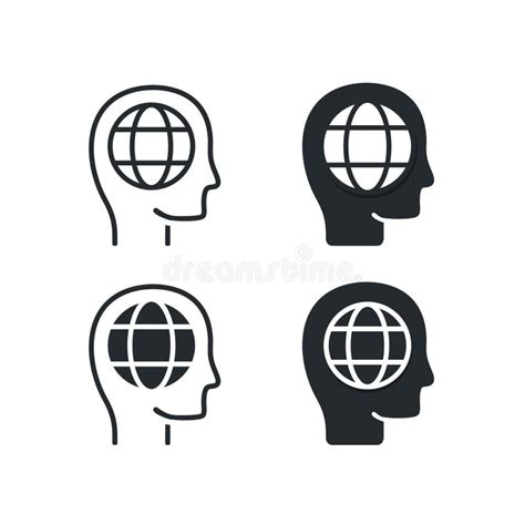 Head Person with World Network Icon. Illustration Vector Stock Vector - Illustration of line ...