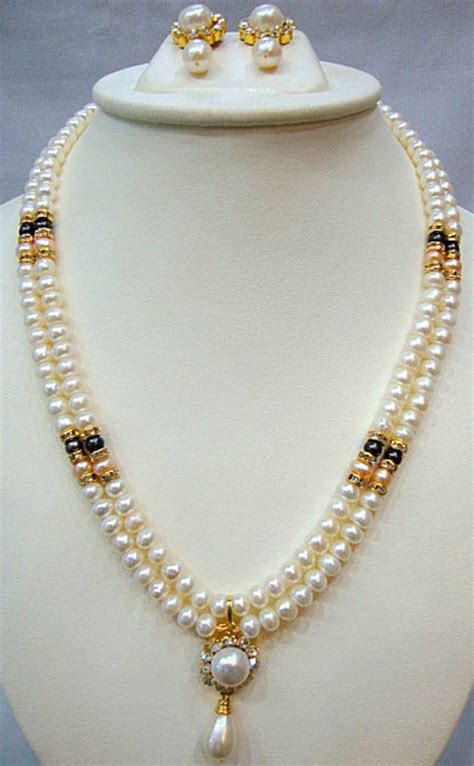 REAL PEARLS DOUBLE STRING PEARLS SET - Hyderabad Jewels And Pearls - 15563