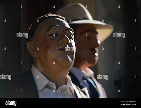 Wax figures of Vito Corleone and Don Fanucci, two fictional characters ...