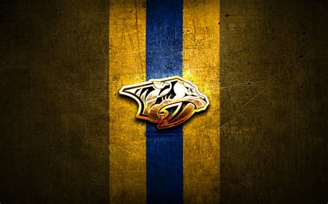 Download wallpapers Nashville Predators, golden logo, NHL, yellow metal ...