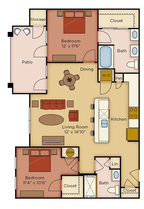 Two Bedroom, Two Bath Classic (C) Floor Plan 8 in 2023 | Floor plans, Bedroom apartment, 3 ...