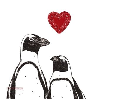 Penguin Love Art Print Love Valentine Black and White