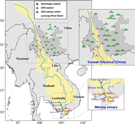 Mekong River Basin boundary with hydrological stations (i.e., My Thuan ...