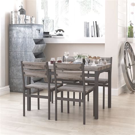 Zenvida 5 Piece Dining Set Rustic Grey Wooden Kitchen Table and 4 ...