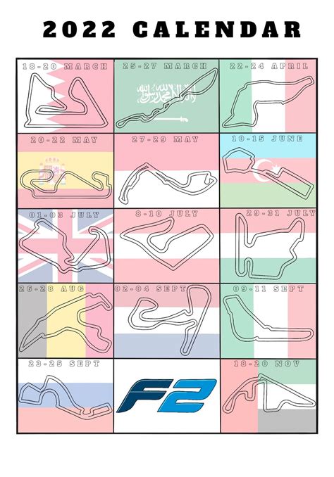 F2 Circuit Calendar 2022 Tracks and Flags | Etsy