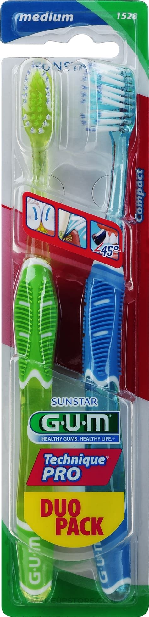G.U.M Duo Pack Medium Toothbrush - Technique Pro Toothbrush, medium, green + blue | Makeupstore ...