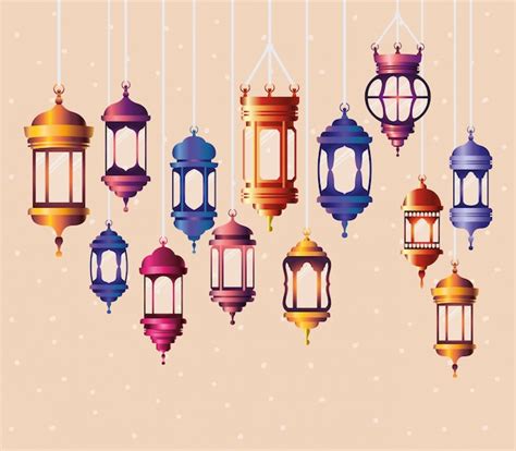 Premium Vector | Ramadan kareem colors lanterns hanging