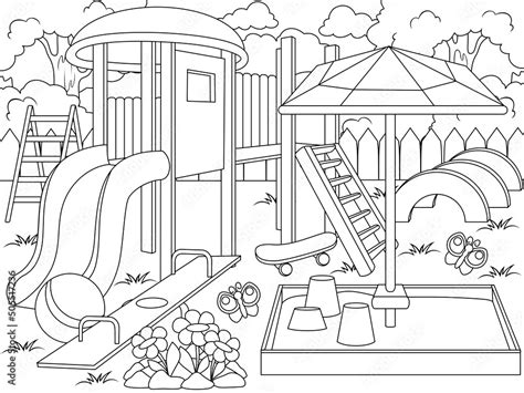 Playground. Coloring book page. Animals cartoon. Coloring page outline ...