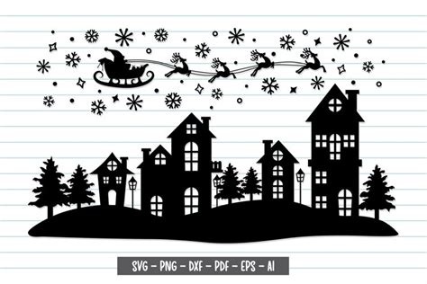 Winter Christmas Scene Svg, Christmas Village Svg.