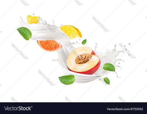 Realistic milk drink wave splash and fresh fruits Vector Image