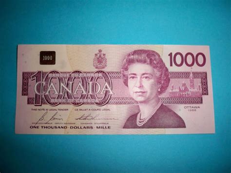 Canadian $1,000 bill featuring Queen Elizabeth II, released in 1988 ...