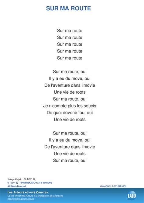 Paroles Et Musique De Sur Ma Route Black M - Lalo.pro