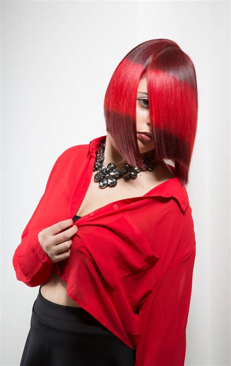 Free Images : red, training, clothing, pink, outerwear, hairstyle, long hair, cutting, haircut ...