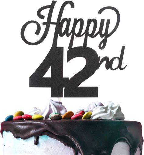 Amazon.com : Happy 42nd Birthday Black Glitter Cardstock Paper Cake Topper Cheers to 42 Years ...