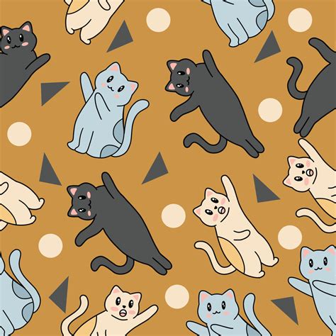 cute animal black and orange cats seamless pattern wallpaper with design light orange. 7904109 ...