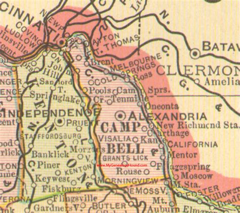 Campbell County, Kentucky 1905 Map Alexandria, KY