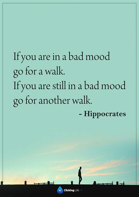 If you are in a bad mood go for a walk.If you are still in a bad mood go for another walk ...