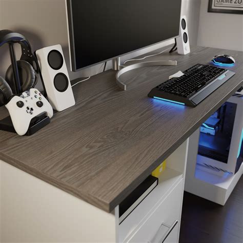 Sauder Engineered Wood Gaming Desk in White with Charcoal Ash Accent ...