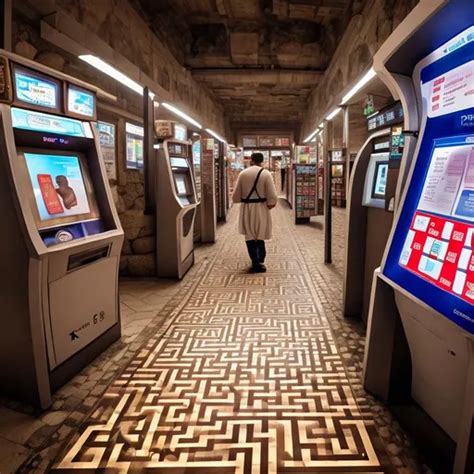 photo of a Greek labyrinth, self-checkout kiosks bet...