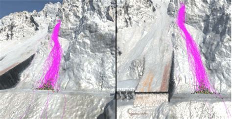 Two views of the same rockfall simulation. The slope is captured by... | Download Scientific Diagram