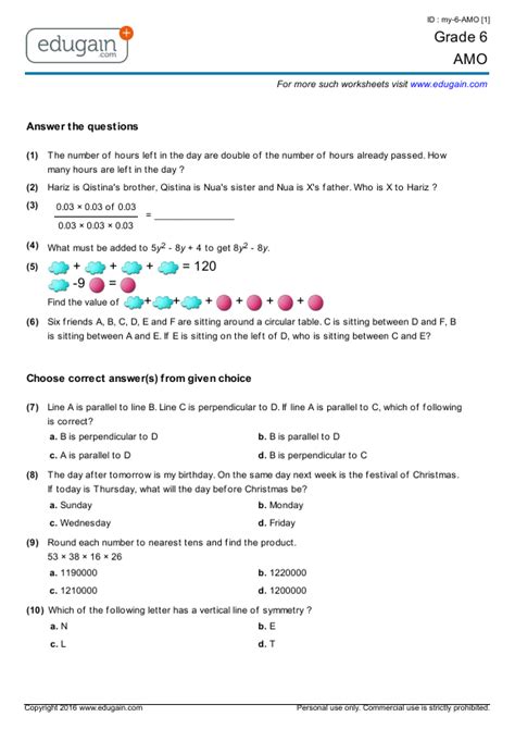 Grade 6 - American Mathematics Olympiad | Preparation, Online Practice, Questions, Tests ...