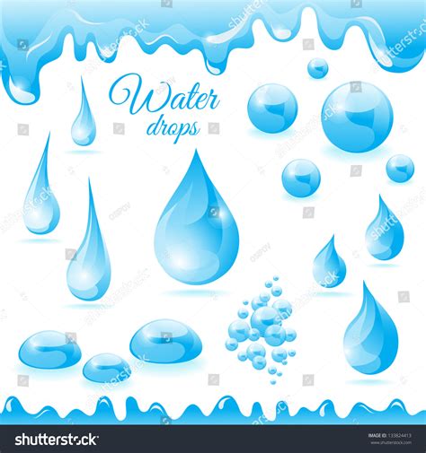 Collection Of Water Droplets Of Different Shapes Stock Vector Illustration 133824413 : Shutterstock