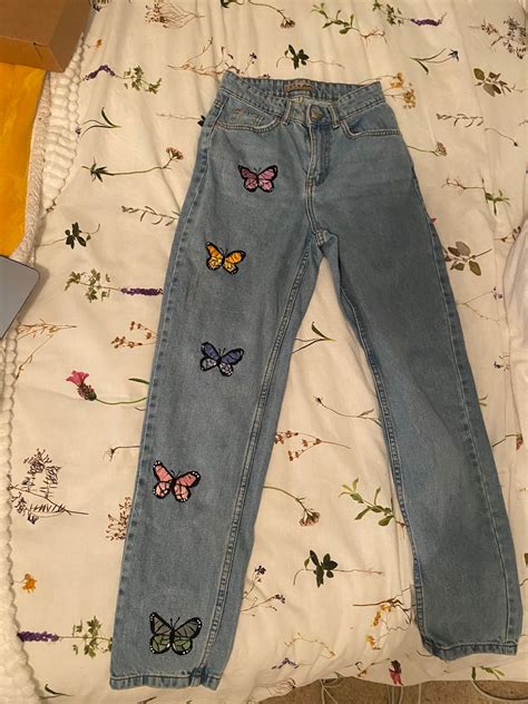 Hand embroidered butterfly jeans x | Etsy