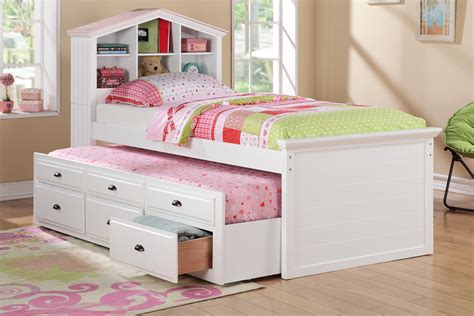 White Kids Girls Bookcase Twin Bed Storage Trundle Drawers F9223 | Casye Furniture