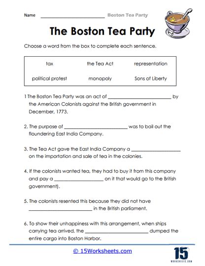 Boston Tea Party Worksheets - 15 Worksheets.com