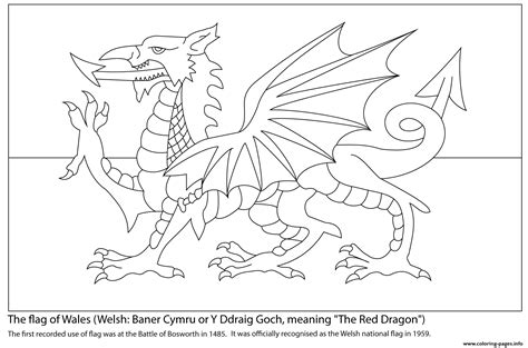 Flag Of Wales United Kingdoms Coloring page Printable