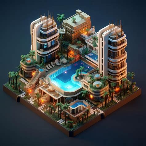 Premium Photo | Isometric Miniature City Rooftop Pool