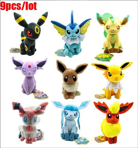 Anime 9pcs Plush Toy Eevee Vaporeon Jolteon Flareon Espeon Umbreon Leafeon Glaceon Sylveon Plush ...