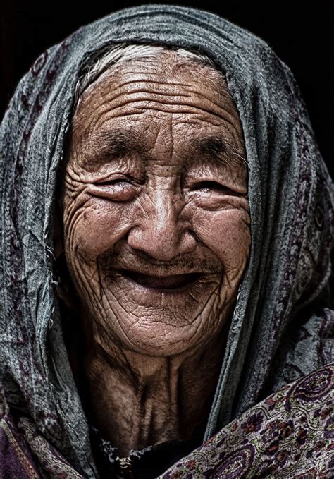 An old lady in the Turtuk Village of Ladakh Region in Jammu and Kashmir ...