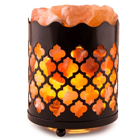 CRYSTAL DECOR Natural Himalayan Salt Lamp with Salt Chunks in Cylinder Design Metal Basket with ...