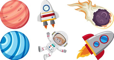 Set of space cartoon characters and objects 10519712 Vector Art at Vecteezy